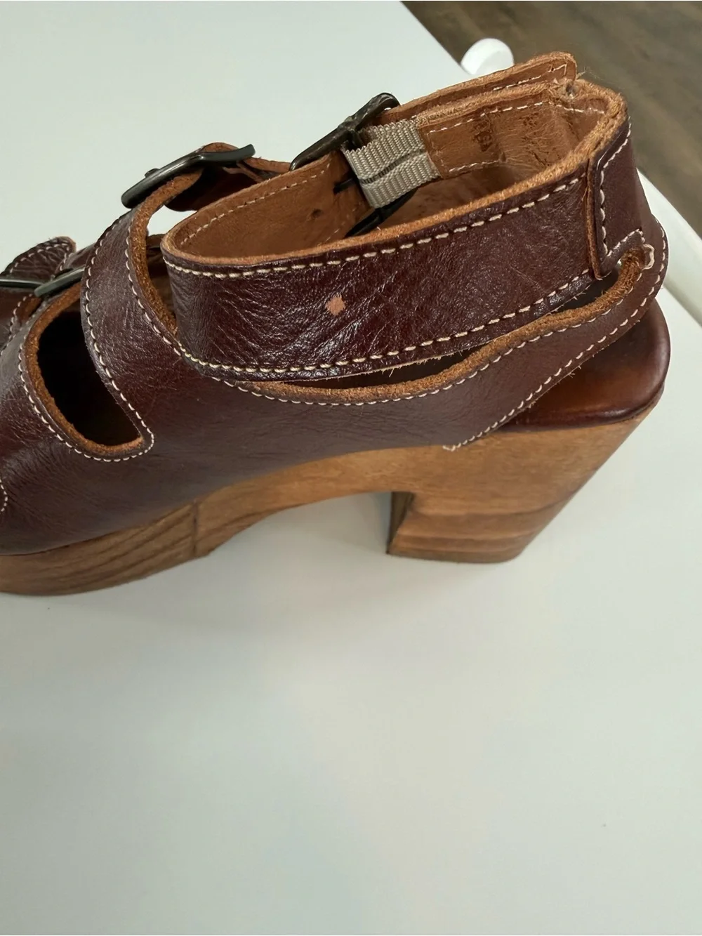 Bed Stu Brown Leather Platform Buckle Sandals